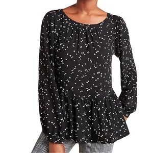 Anthropologie Maeve Lila Small Women Black White Polka Dot Peplum‎ Blouse